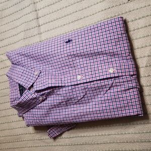 Ralph lauren men's "custom fit" pink/blue/white mini checkered button down larg